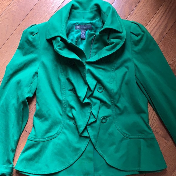 INC International Concepts Green ruffle button down & zipper jacket size Large - Picture 3 of 14